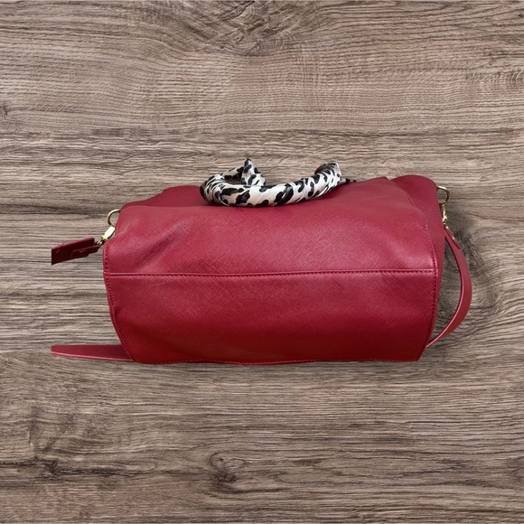 BCBG Paris Satchel Handbag with scarf wrapped strap handles. - Picture 6 of 7